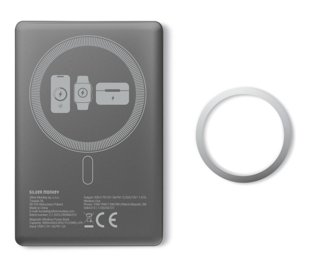 Silver Monkey Powerbank Smart 5 000 mAh MagSafe UltraSlim 3in1 Ciemny Szar - 1361039 - zdjęcie